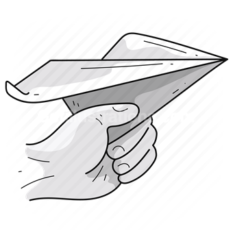 hand, gesture, paper, airplane, throw, message, memo