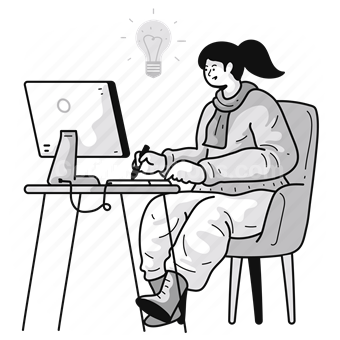 woman, people, computer, electronic, device, desk, office, workspace, idea