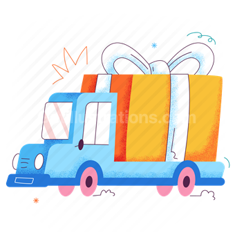 logistic, gift, present, box, package, truck, transport