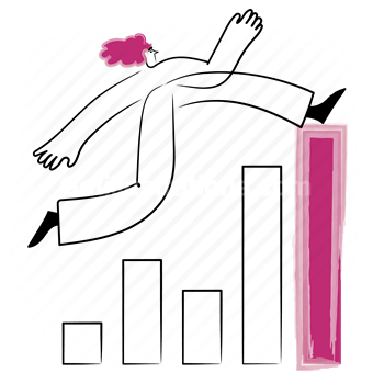 graph, chart, analytics, bar chart, jump, leap, woman, people