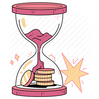 hourglass, time, money, profit, coins, deadline