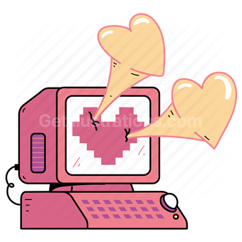 monitor, computer, love, dating, relationship, heart