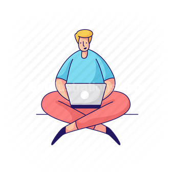 man, sit, laptop, computer, freelance