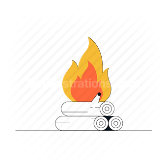 fire, flame, logs, wood, heat, campfire