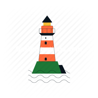 lighthouse, tower, building, construction, sea, ocean, water