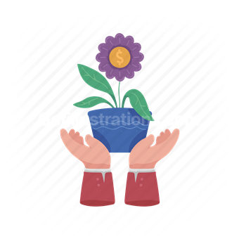 investment, result, profit, ecological, floral, care, hand, gesture