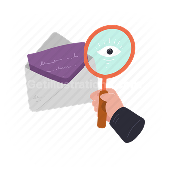 search, find, magnifier, scan, envelope, message