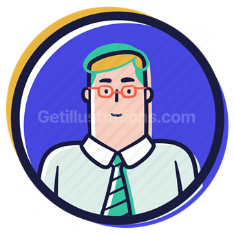 person, user, account, avatar, man, male, uniform, tie, formal, glasses