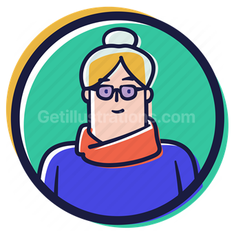 person, user, account, avatar, woman, female, elder, scarf, glasses