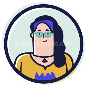 person, user, account, avatar, woman, female, necklace, glasses