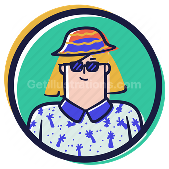 person, user, account, avatar, woman, female, tshirt, shirt, sunglasses, hat