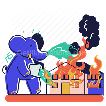house fire, fire, flame, danger, warning, safety, elephant, emergency