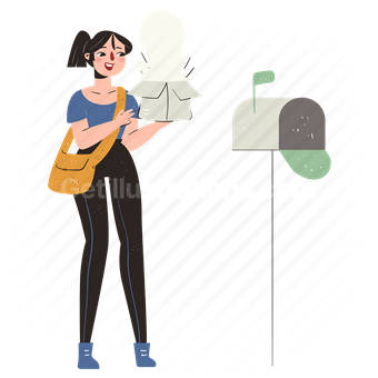 woman, delivery, mail, shipping, box, package