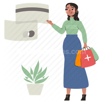 shopping, woman, ecommerce, credit, card, plant
