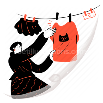 laundry, hanging, clothes, clothing, activity, housekeeping, woman, people