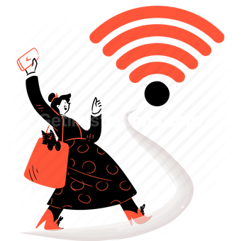 wifi, wireless, internet, connect, mobile, electronic, device, confirm, woman, cat