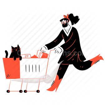shopping, shop, store, cart, purchase, groceries, cat, people