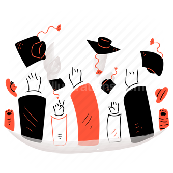 graduate, graduation, cap, hands, university, college, hats