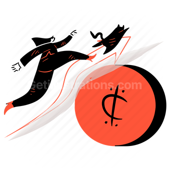 increase, arrow, up, coin, currency, cat, pet, animal, woman, person
