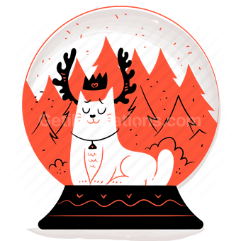 snowglobe, decoration, decor, cat, forest, antlers, season, winter