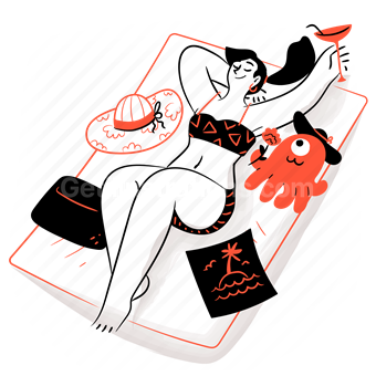 summer, leisure, relax, vacation, holiday, lounge, monster, woman, people