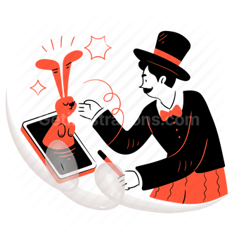 magic, trick, magician, rabbit, screen, mobile, smartphone