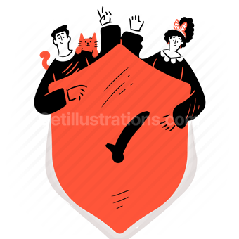 protection, safety, shield, insurance, confirm, checkmark, couple, man, woman, cat, pet