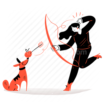 archery, arrow, bow, dog, practice, target, woman
