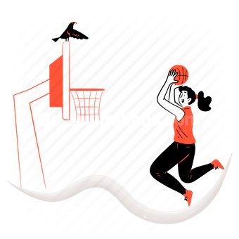 basketball, woman, sport, fitness, bird, net, ball