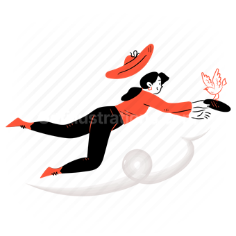 frisbee, throw, catch, game, sport, fitness, woman, bird