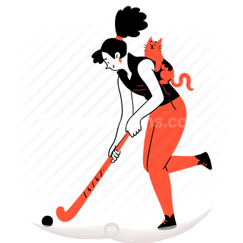 hockey, cricket, ball, club, game, sport, fitness, woman