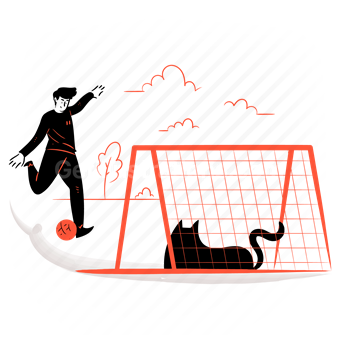 sport, fitness, activity, soccer, football, man, cat, goal