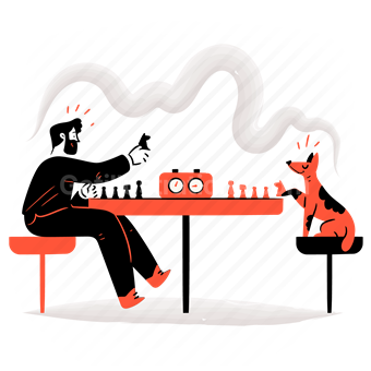 strategy, chess, game, boardgame, match, man, dog