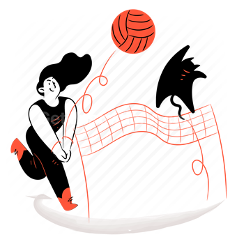 volleyball, sport, activity, fitness, ball, net, woman, cat