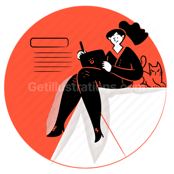 pie chart, chart, graph, analytics, tablet, device, woman, people