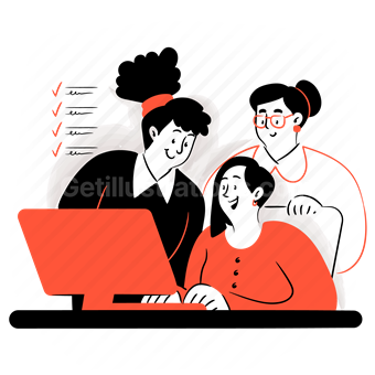 tasks, list, checklist, team, teamwork, group, laptop, computer, woman