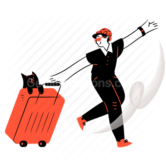 luggage, baggage, suitcase, man, cat, airport, travelling