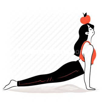 yoga, stretch, stretching, pose, sport, fitness, cobra, apple, woman