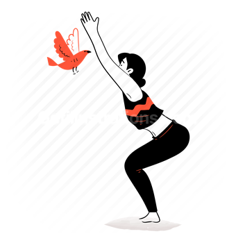 yoga, stretch, stretching, pose, sport, fitness, forward, raise, woman, bird