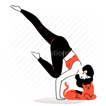 yoga, stretch, stretching, pose, sport, fitness, handstand, woman, cat