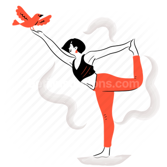 yoga, stretch, stretching, pose, sport, fitness, leg, woman, bird