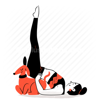 yoga, stretch, stretching, pose, sport, fitness, raising, leg, rest, dog, woman