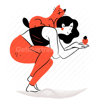 yoga, stretch, stretching, pose, sport, fitness, woman, bend, cat, strawberry