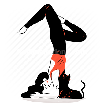 yoga, stretch, stretching, pose, sport, fitness, woman, headstand, cat