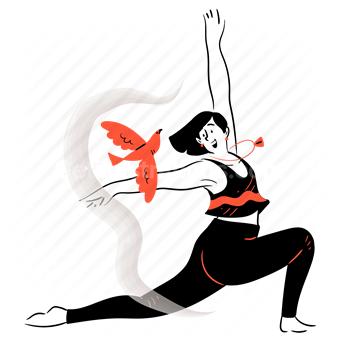 yoga, stretch, stretching, pose, woman, bird, activity
