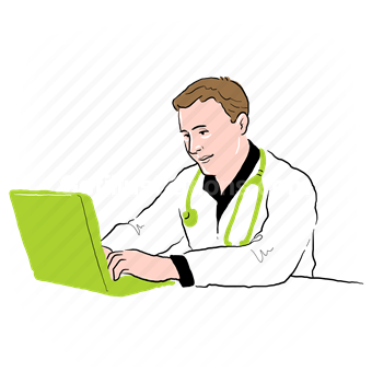 doctor, medical, laptop, computer, stethoscope, man, people