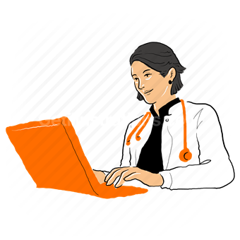 doctor, medical, laptop, computer, stethoscope, woman, people