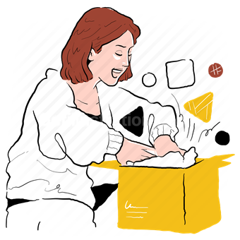 box, package, delivery, deliver, unbox, unboxing, woman, people