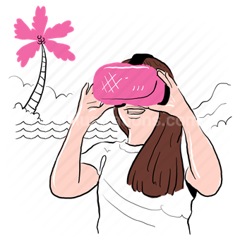 vr, virtual, reality, glasses, goggles, tropical, holiday, vacation, woman, people
