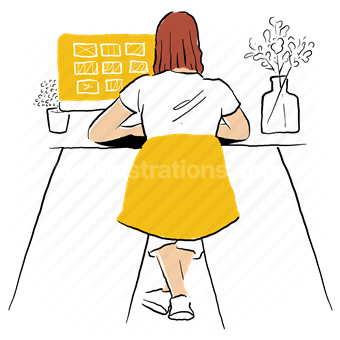 woman, people, desk, office, furniture, computer, monitor, screen, electronic, device